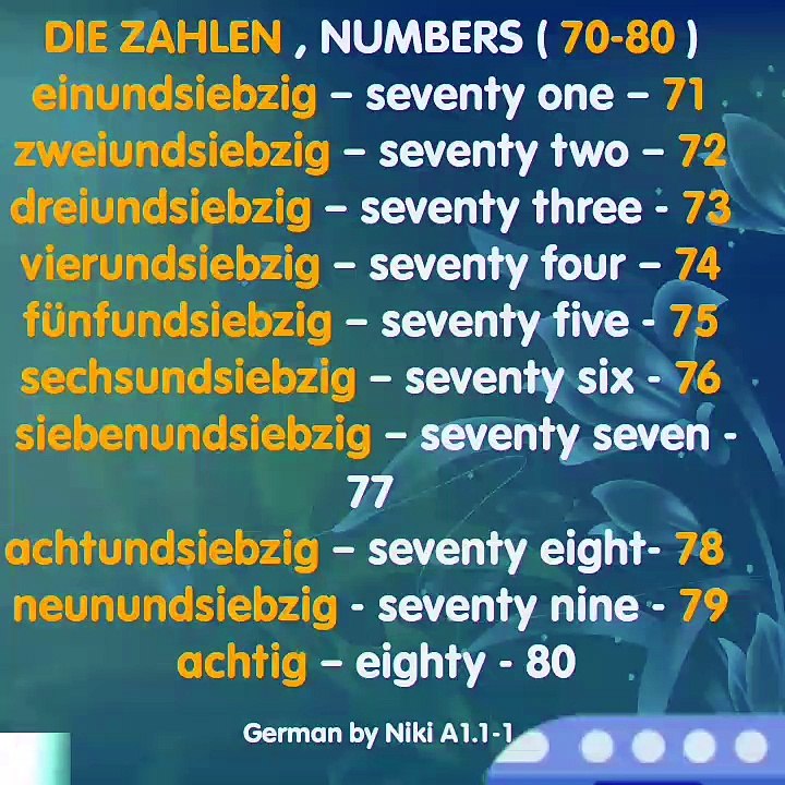 The Zahlen 70-80 , The Numbers 70-80  , Learn German Language Counting