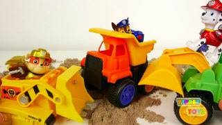 Construction Trucks Toys for Kids Paw Patrol Playing in Kinetic Sand