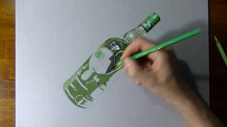 Drawing timelapse: a bottle of Oddka hyperrealistic art