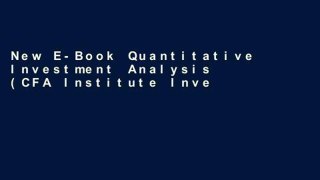 New E-Book Quantitative Investment Analysis (CFA Institute Investment Series) For Any device