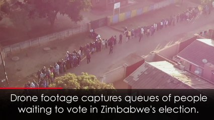 Drone footage of queues waiting to vote in Zimbabwe