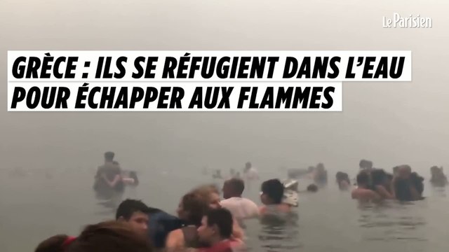 Grèce : ils se réfugient dans l’eau pour échapper aux flammes