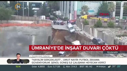 3 araç inşaat çukuruna düştü
