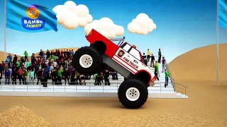 Monster Truck Race With Obstacles | Trucks Cartoons for Kids | Police monster truck.