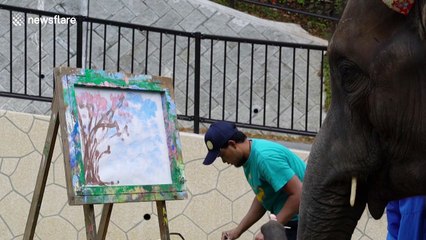 Elephant that can paint in Japan is hugely popular