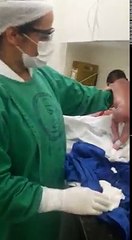 A new born baby walking