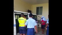 Notorious thief Faigame Vaitoelau spilled what appears to have been water from a soda can on Samoa Observer journalist, Pai Mulitalo Ale, while rapist Lauititi
