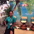 Our beautiful Melissa entertaining the crowds before getting started with foot rituals. Our team from Fiji are talented in many ways! #purefiji #goodvibes #bula
