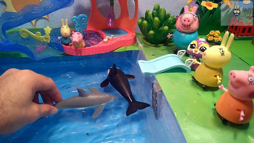 Peppa Pig Игрушка свинка Пеппа и ее семья Мультфильм для детей Аквапарк Дельфины Новая сер