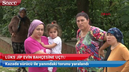 Lüks jip evin bahçesine uçtu