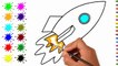 Learn SpaceShip Coloring Page Drawing for Kids | How to Draw & Paint Spaceship Coloring Pages