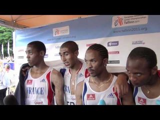 Men's relay team (FRA) winning gold in 4x100m