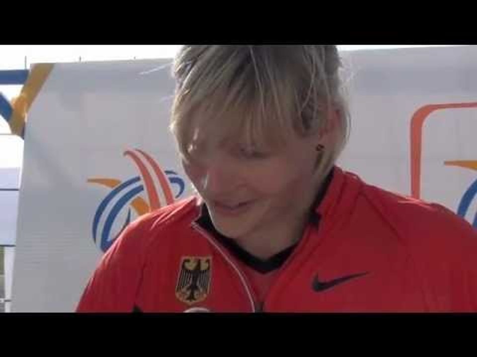 Nadine Muller (GER) after winning and world lead in discus, women