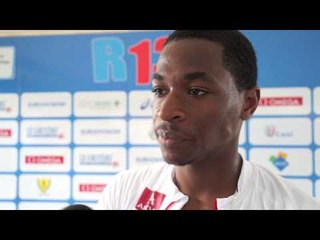Wilhem Belocian (FRA) after winning the gold in the 110m Hurdles, Rieti 2013 (en français)