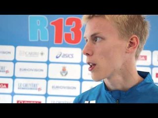 Kristian Pulli (Fin) after winning silver in Triple Jump, Rieti 2013