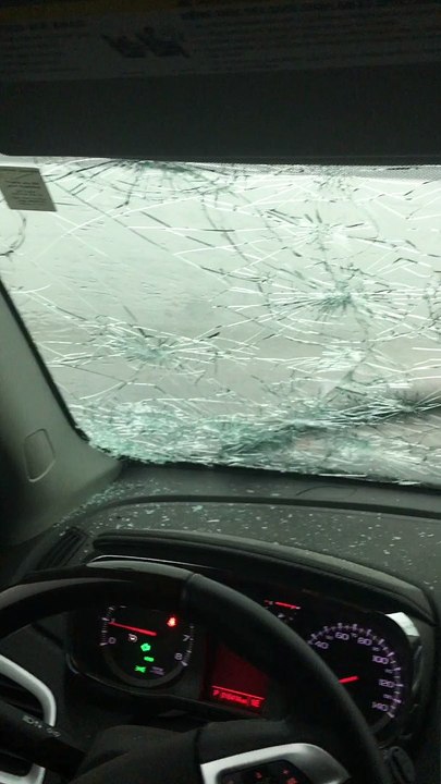 Hail Destroys Windshield