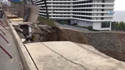 Rize-Trabzon Karayolunda Kaldırım Çöktü