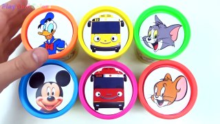 Learn Colors with Cups Play Doh Clay Surprise Toys Tayo Bus Mickey Mouse Tom and Jerry Dis