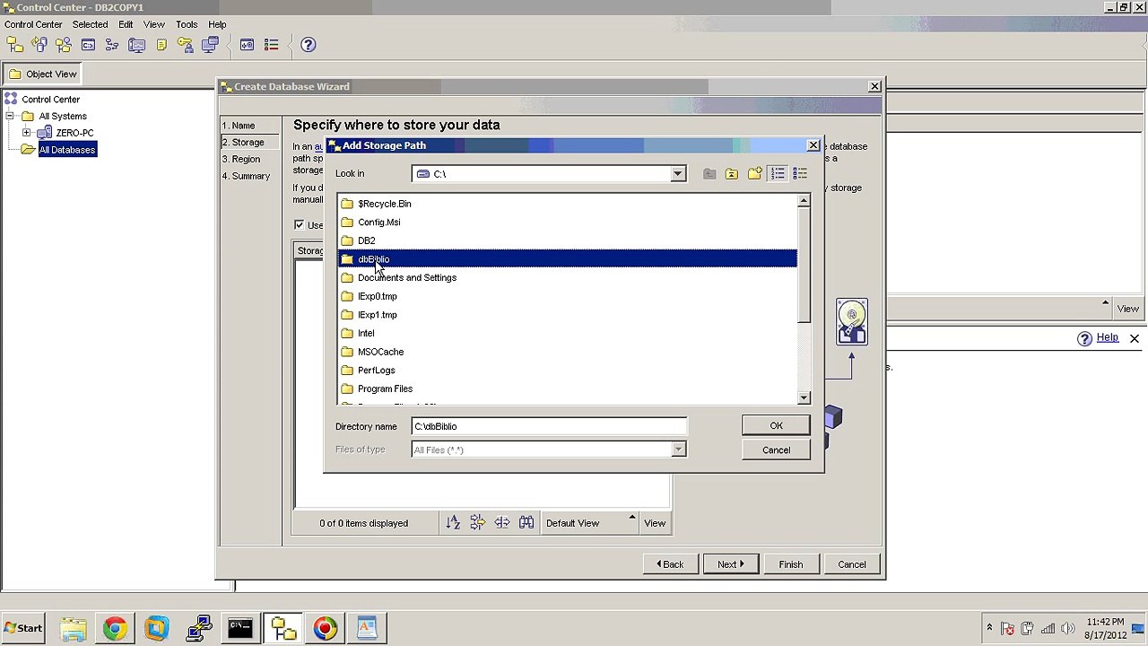 DB2 Certificación, IBM DB2 CREATE DATABASE Wizard