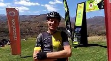 Andrea Raemy caught up with Jan Withaar at the end of stage 5. After his crash and long day on a broken bike on Day 4, Jan and teammate Grant Usher had to dig d