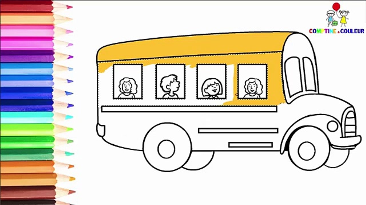 Comptines bebe | Comment dessiner et peindre le bus | Coloriages pour enfants