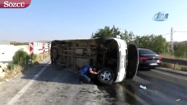Gaziantep’te işçi servisi yan yattı: 17 yaralı