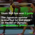 Usain Bolt has won 9 golds   The Jamaican sprinter is now tied for 2nd place on the list of Olympic