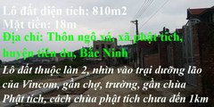 Chính chủ cần bán lô đất diện tích 810m2 Thôn ngô xá, xã phật tích, huyện tiên du, Bắc Ninh