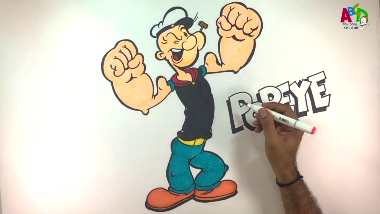 How to Draw Popeye II Learn to draw & Color Popeye the sailor in easy steps #abcdanybodycandraw