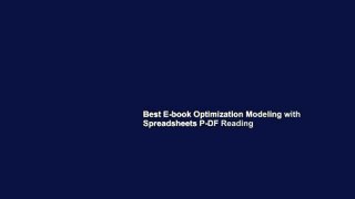 Best E-book Optimization Modeling with Spreadsheets P-DF Reading