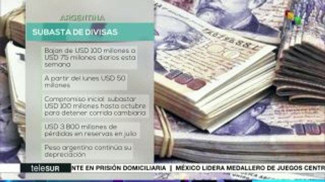 Argentina: subasta de divisas baja de 100 a 75 mdd diarios esta semana