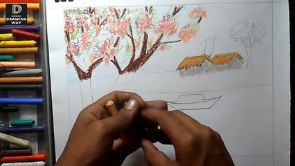 How to draw Spring Season Scenery step by step with oil pastels ( 174 )