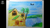 How to draw monsoon season step by step with oil pastels in Hindi ( 180 )