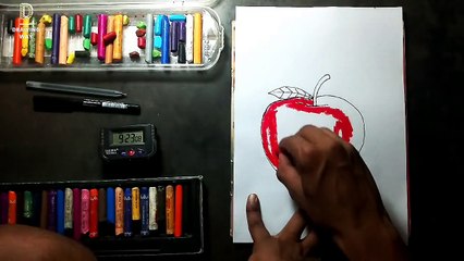 How to draw An Apple step by step with oil pastels in Hindi ( 183 )