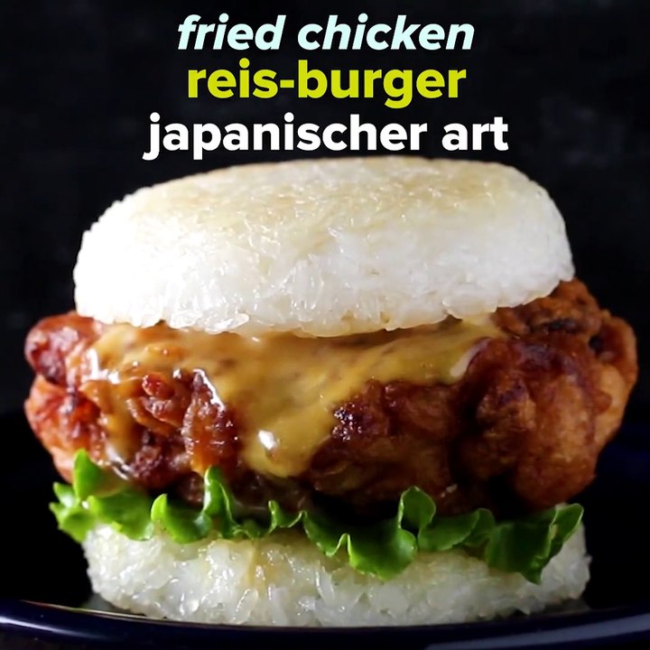 Probiere mal diesen Chicken-Reis-Burger auf japanische ArtHier findest du das ganze Rezept: