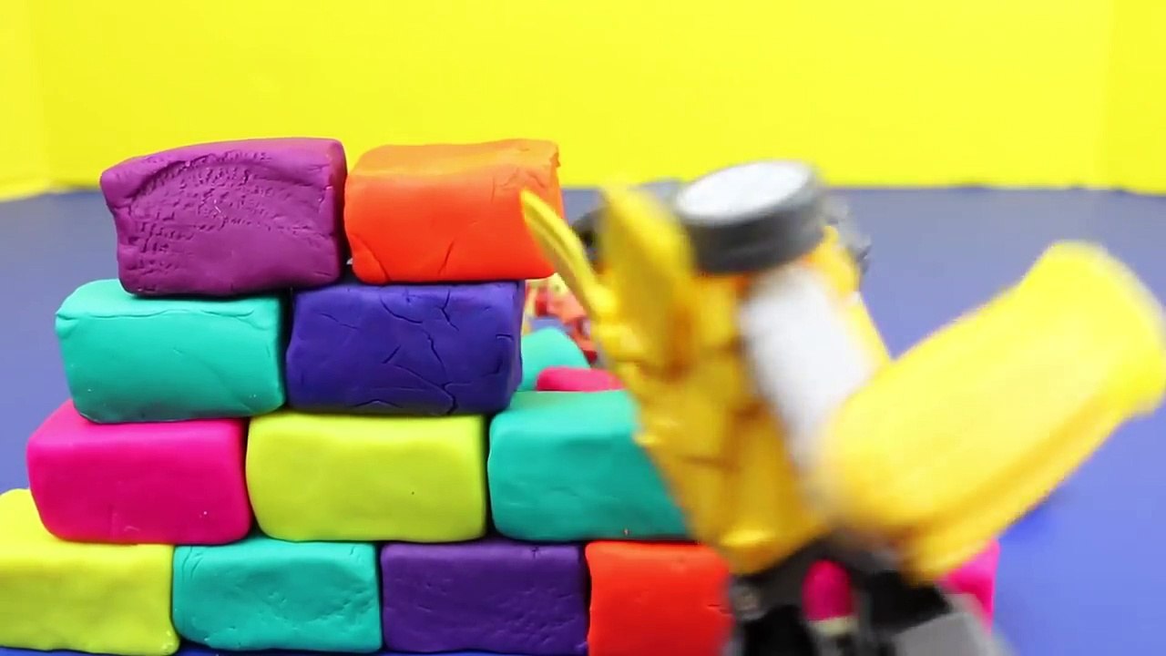 Play Doh Brick Wall and Transformers Punching Playdough Blocks with Frozen Olaf and Cookie