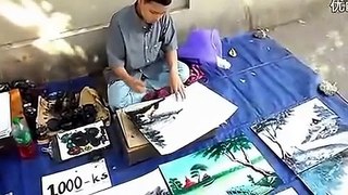 Unbelievable Chinese Street Painter!! Super fast drawing and amazing works!