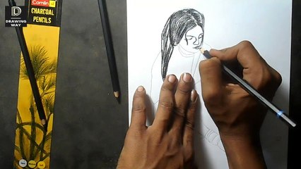 How to draw Bengali Girl step by step with charcoal pencils ( 177 )