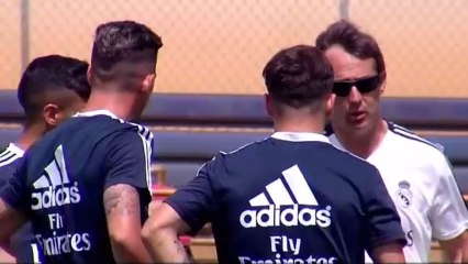 Lopetegui, muy activo en el último entrenamiento del Real Madrid