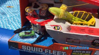 Ryan plays with Disney Cars and RC Boat MatchBox Squid Fleet