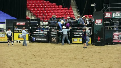 Young bull riders at the Southpoint arena in Las Vegas.
