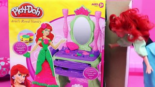 Play Doh Ariel Royal Vanity with Little Mermaid and Frozen Elsa Barbie Dolls at Glam Bed S