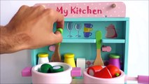 Wooden toy kitchen cooking velcro cutting vegetables baking chocolate strawberry wood toy