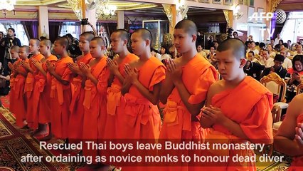 Thai cave boys leave temple after honouring dead rescuer