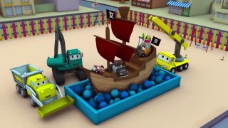 Construction Squad: Dump Truck, Crane & Excavator build a Pirate Ship ⛵