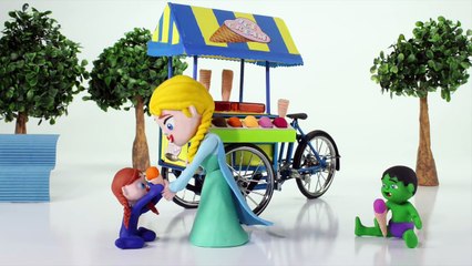 FROZEN ELSA HAS AN ICE CREAM PARLOR ❤ Spiderman, Hulk & Frozen Elsa Play Doh Cartoons For