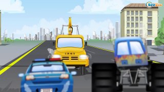 The Yellow Tow Truck with Police Car Kids Animation Cars & Trucks Cartoon