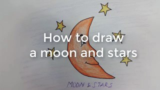 How to draw moon and stars step by step for kids with pencil