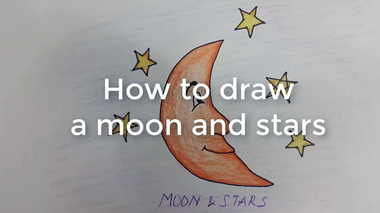 How to draw moon and stars step by step for kids with pencil