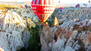 Hot Air Balloon Flight over Cappadocia Turkey new Full HD; Fairy Chimneys, Red Valley